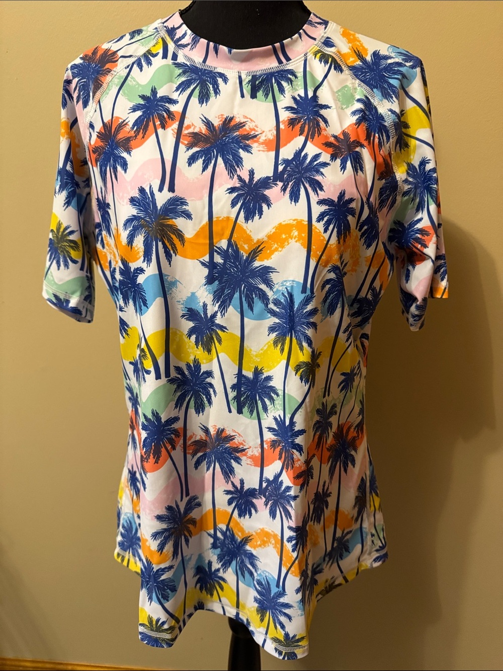 Palm-Print Short Sleeve Tee in White and Blue